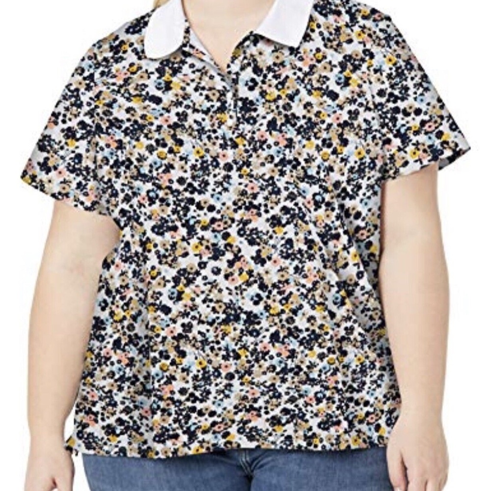 Tommy Hilfiger Women's Classic Short Sleeve Polo Floral Heritage Polo 0X NWT